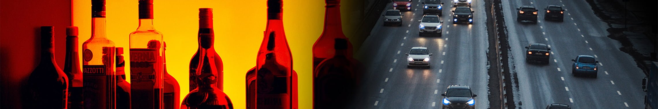 Defensas y pruebas de DUI 1 Botellas de alcohol y una autopista